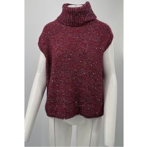 NWT Paule Ka Sleeveless Turtleneck Sequin Accent Sweater in Cranberry sz L